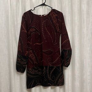 Abercrombie & Fitch Burgundy Paisley Long Sleeve Shift Dress
